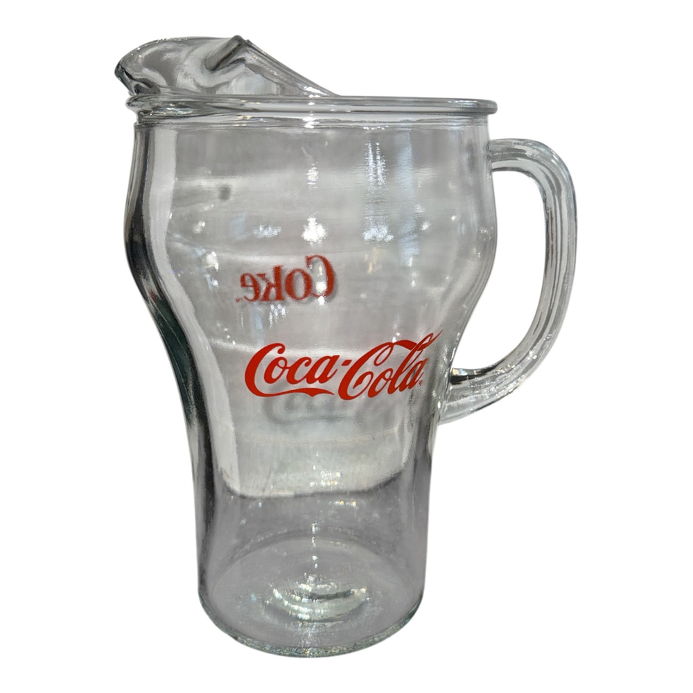Coca-Cola Glass Pitcher with Handle, 32 oz, Clear with Red Logo